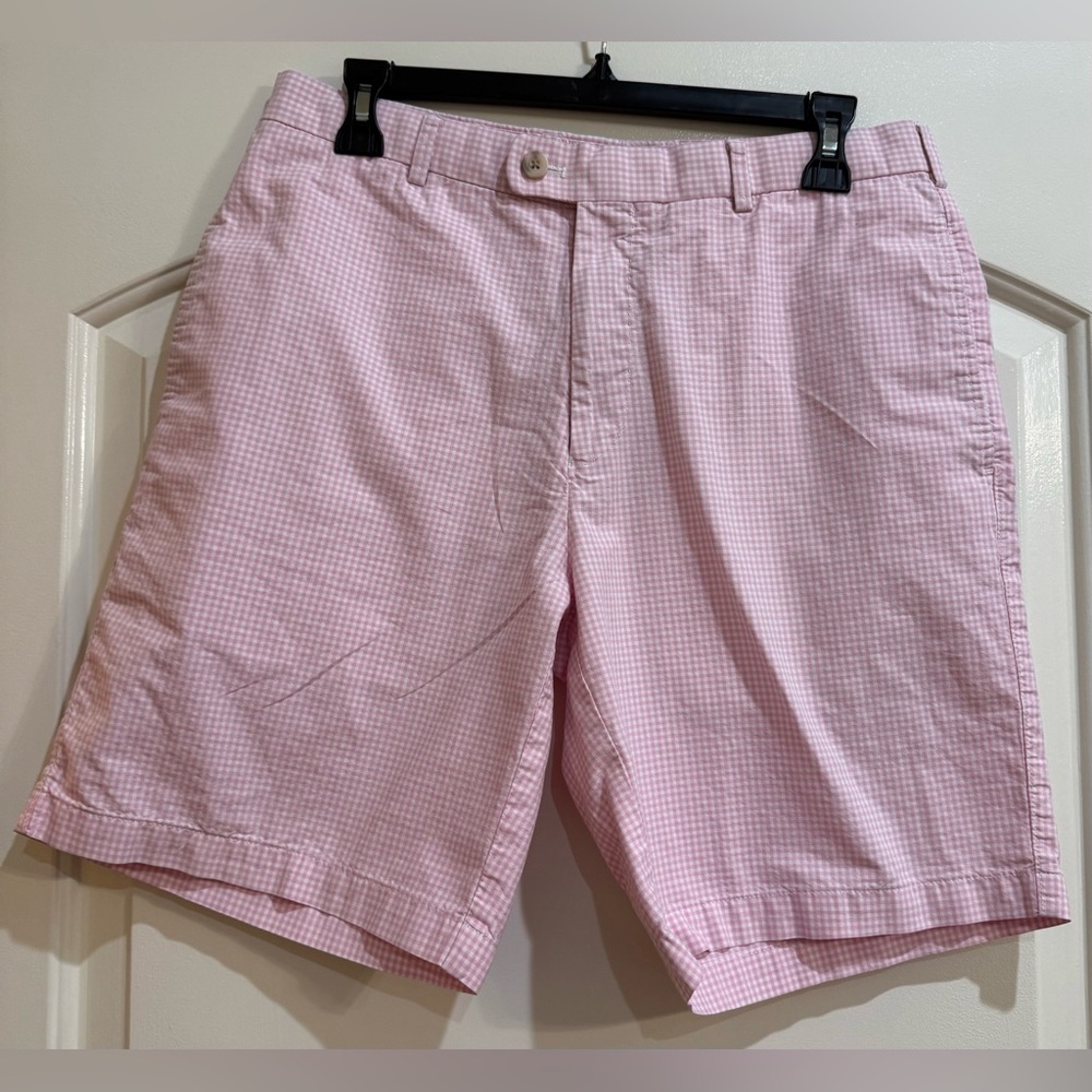 Peter Millar Pink & White Gingham Flat Front Shorts